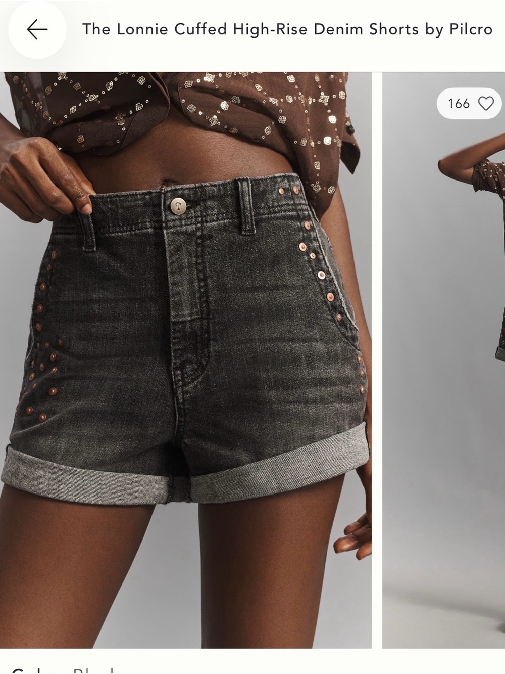 Pilcro Black Cuffed High-Rise Denim Shorts with Copper Studs - NWT